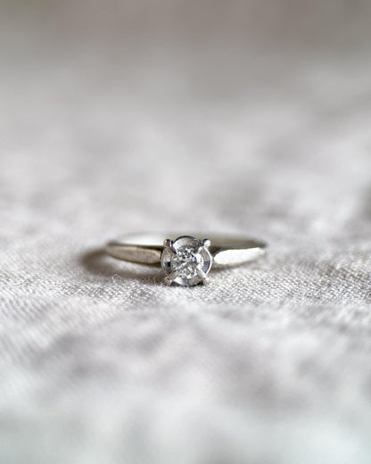 Vintage Diamond Engagement Ring, Round Cut, 18k White Gold, Art Deco 1940s Solitaire