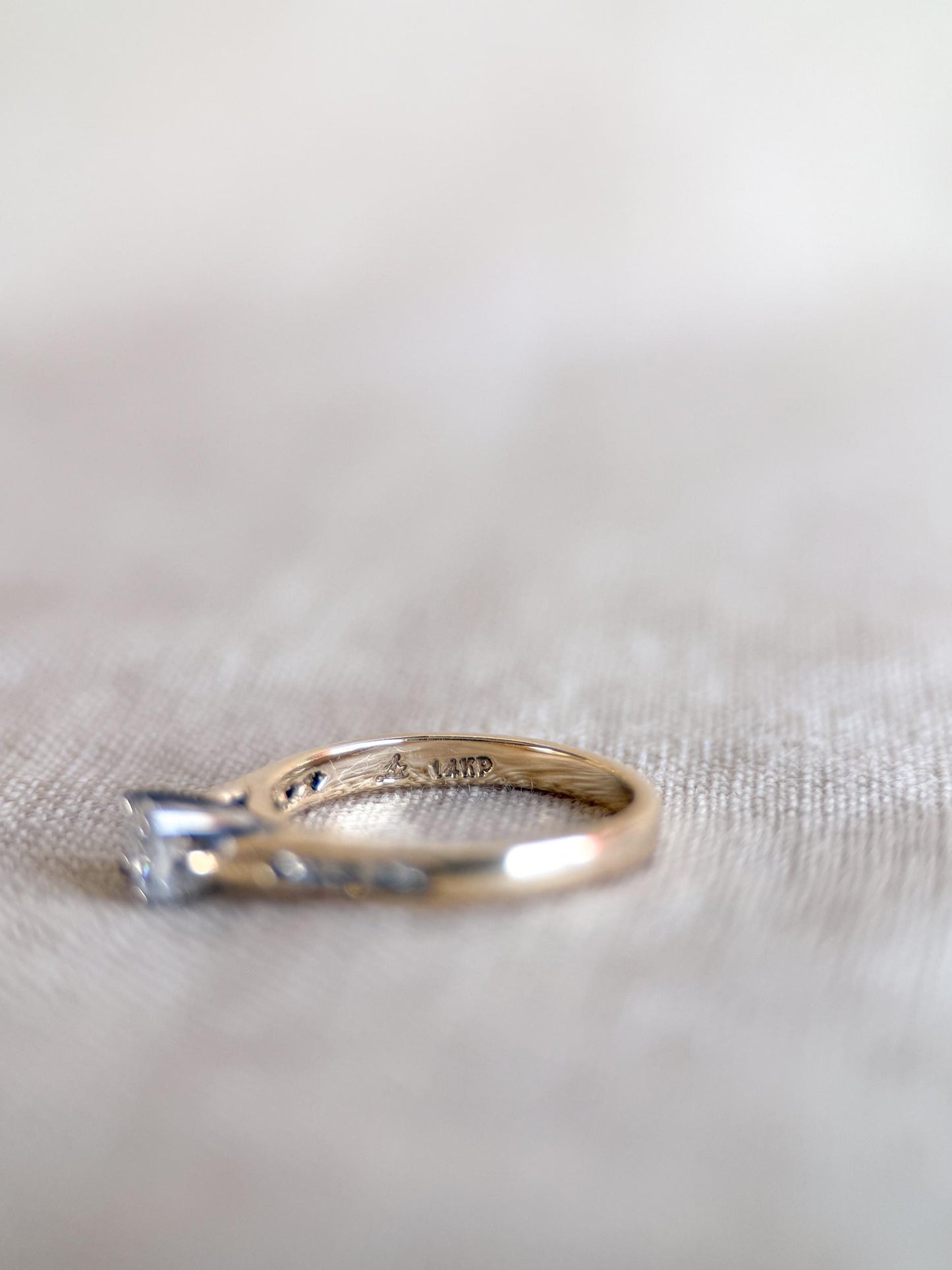 Vintage 1990s Diamond Engagement Ring, 14k Gold Channel Set Cathedral Band • One-of-a-kind Jewelry