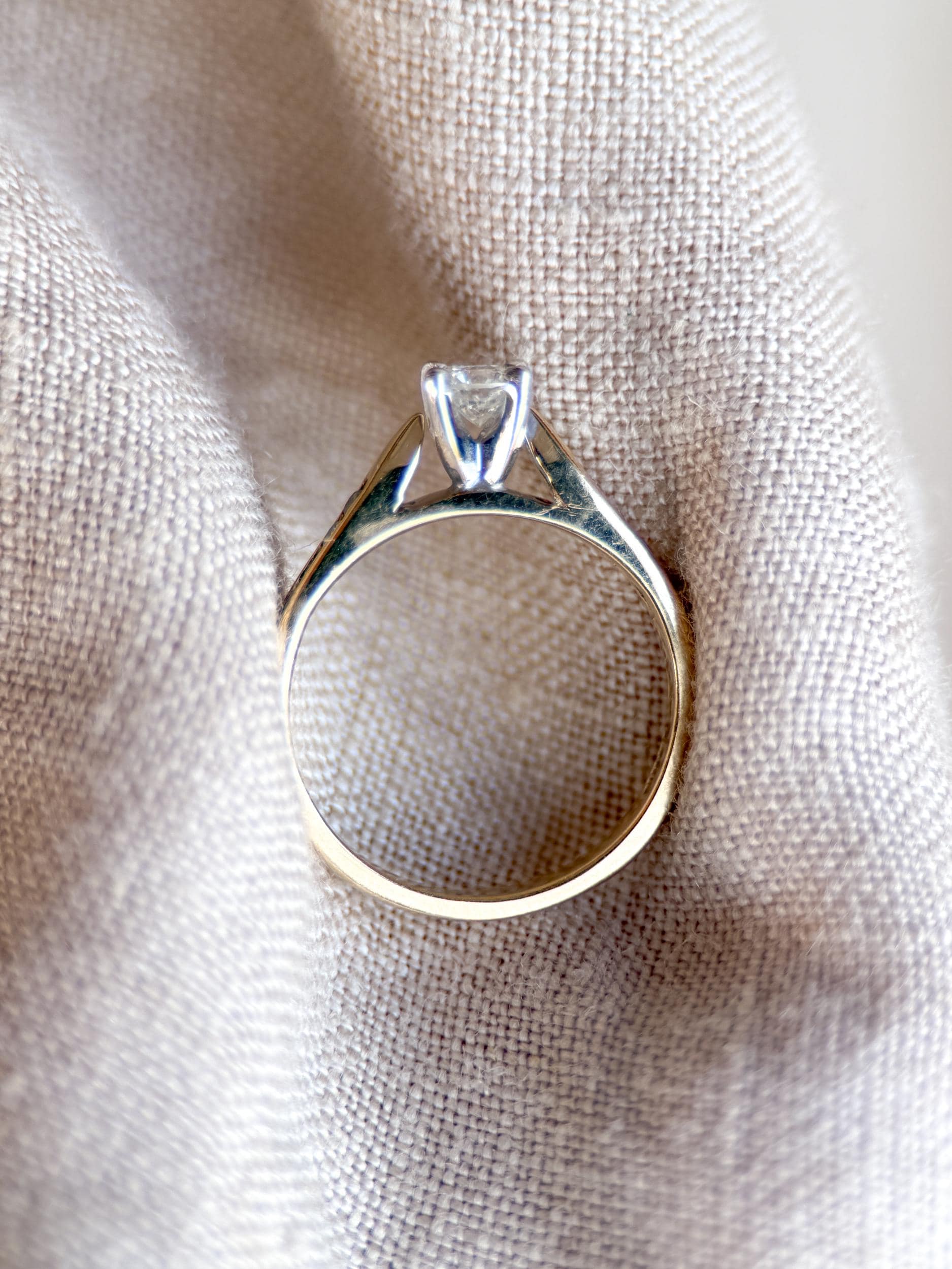 Vintage 1990s Diamond Engagement Ring, 14k Gold Channel Set Cathedral Band • One-of-a-kind Jewelry