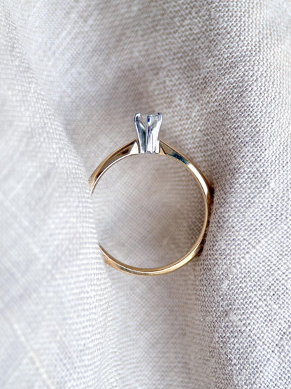 Vintage Diamond Engagement Ring, Marquise Cut, 14k Gold, 1990s Solitaire Prong Setting