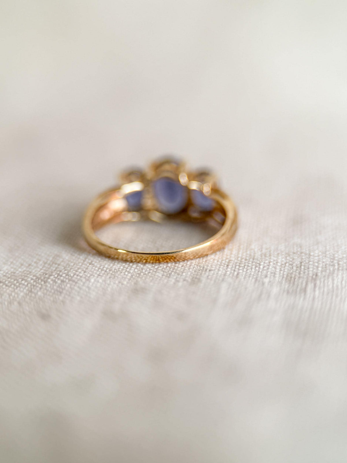 Vintage 1990s Amethyst Three Stone Ring in 14k Gold