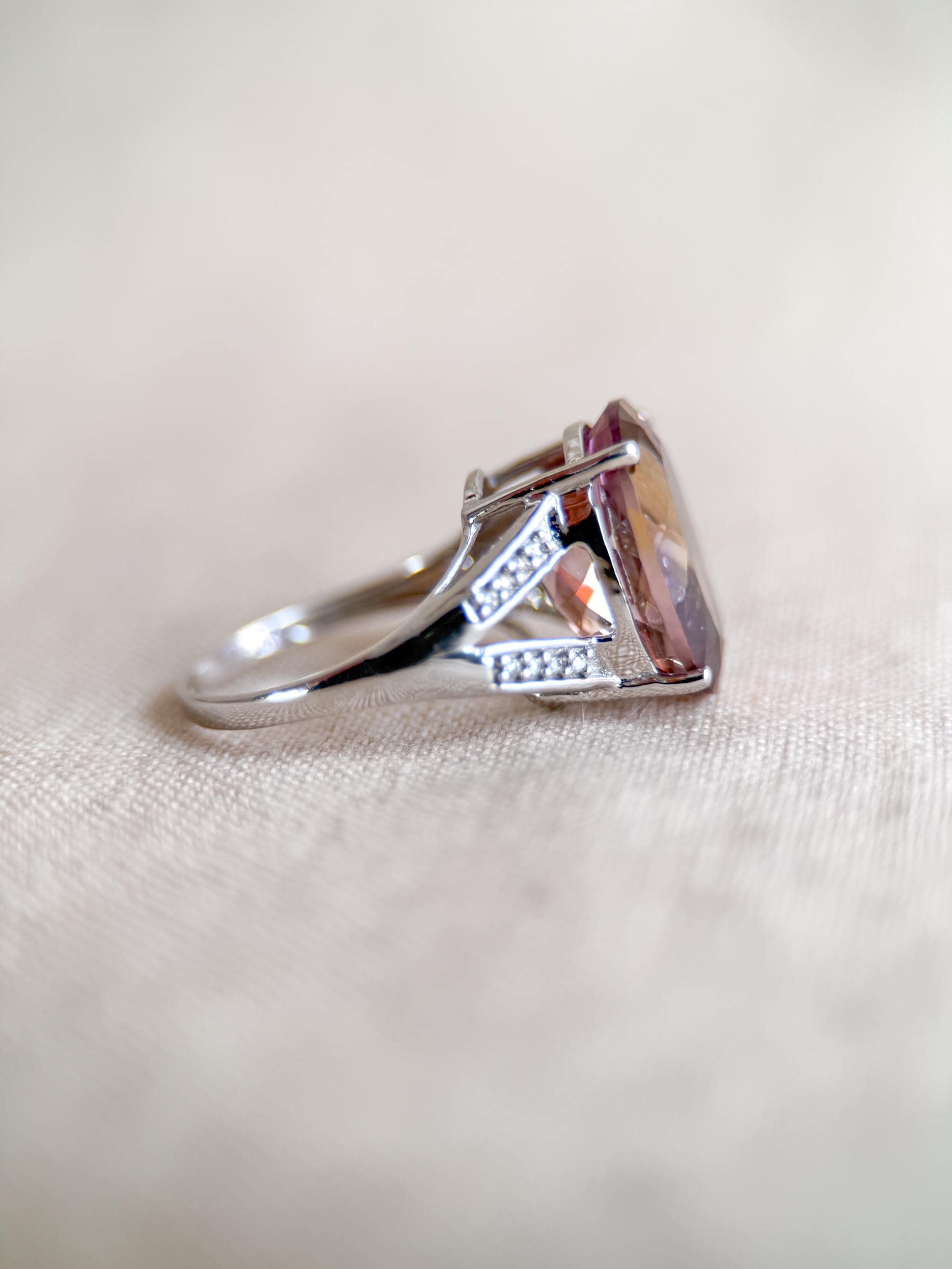 Vintage 1990s Oval Ametrine & Diamond Ring, 14k White Gold