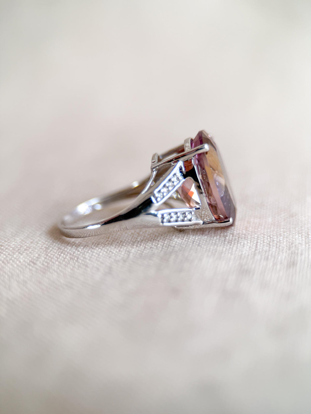 Vintage 1990s Oval Ametrine & Diamond Ring, 14k White Gold