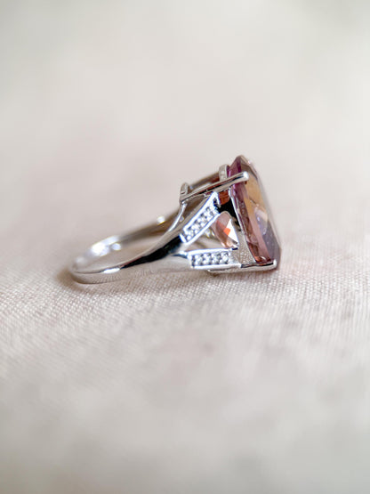 Vintage 1990s Oval Ametrine & Diamond Ring, 14k White Gold