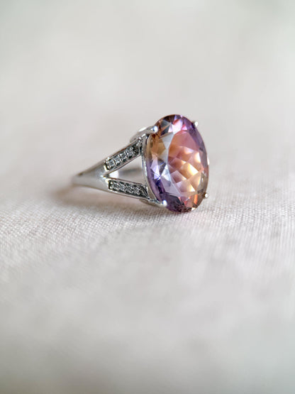 Vintage 1990s Oval Ametrine & Diamond Ring, 14k White Gold