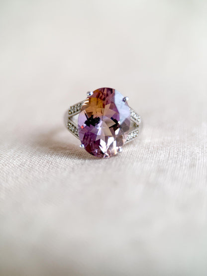 Vintage 1990s Oval Ametrine & Diamond Ring, 14k White Gold