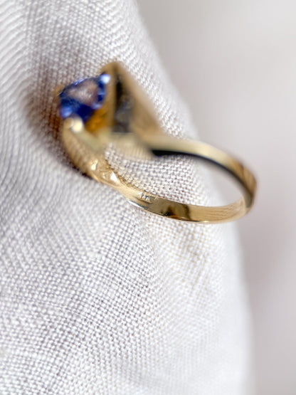 Vintage 1990s Tanzanite & Diamond Trillion Ring in 14k Gold
