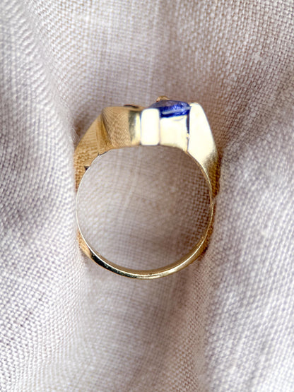 Vintage 1990s Tanzanite & Diamond Trillion Ring in 14k Gold