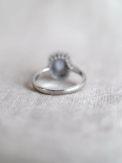 Vintage 1990s Tanzanite & Diamond Halo Ring, 14k White Gold