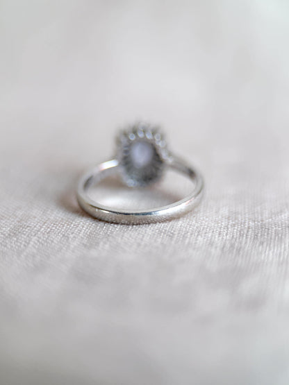 Vintage 1990s Tanzanite & Diamond Halo Ring, 14k White Gold