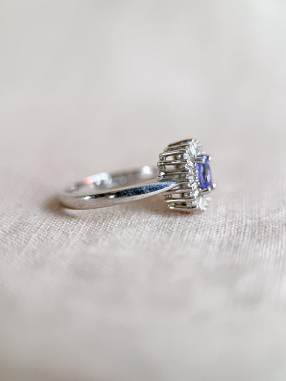 Vintage 1990s Tanzanite & Diamond Halo Ring, 14k White Gold