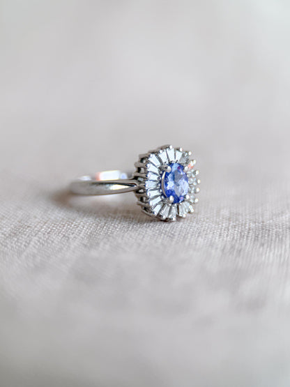 Vintage 1990s Tanzanite & Diamond Halo Ring, 14k White Gold