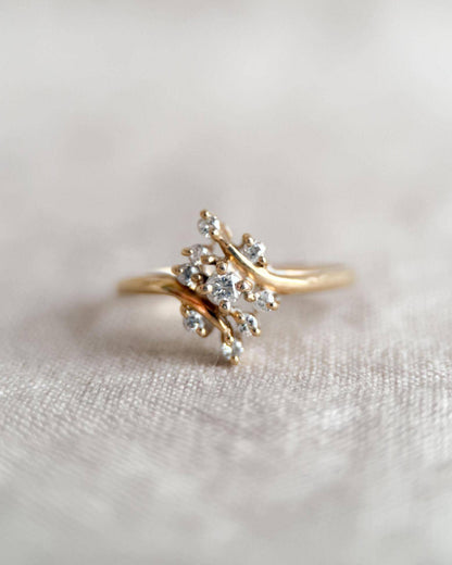 Vintage 1970s Diamond Engagement Ring, 14k Gold, Cluster Style Wedding Ring • One-of-a-kind Jewelry