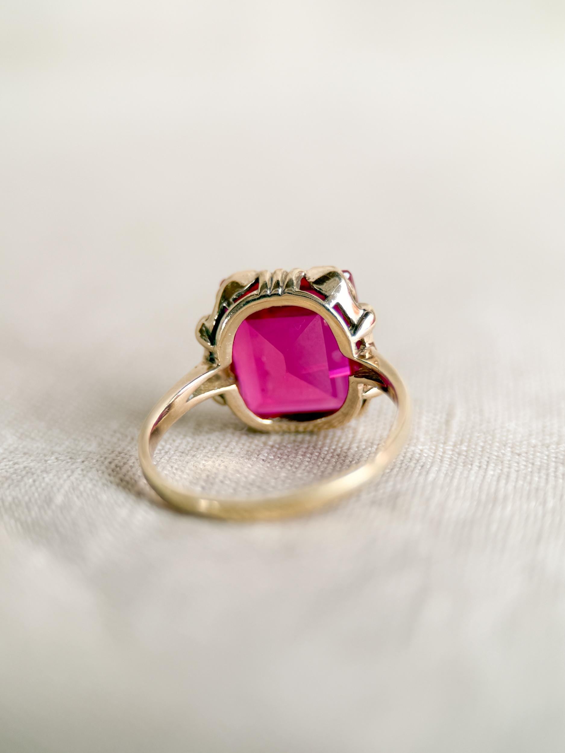 Antique 1930s Art Nouveau Ruby Ring, 10k Gold