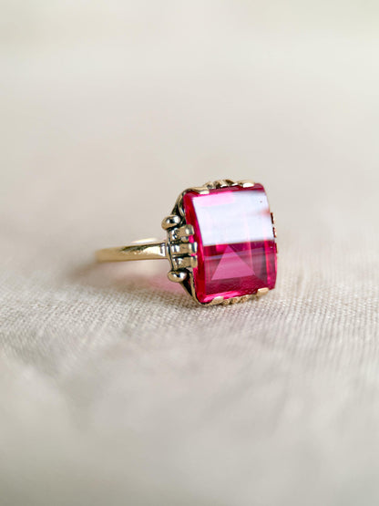 Antique 1930s Art Nouveau Ruby Ring, 10k Gold
