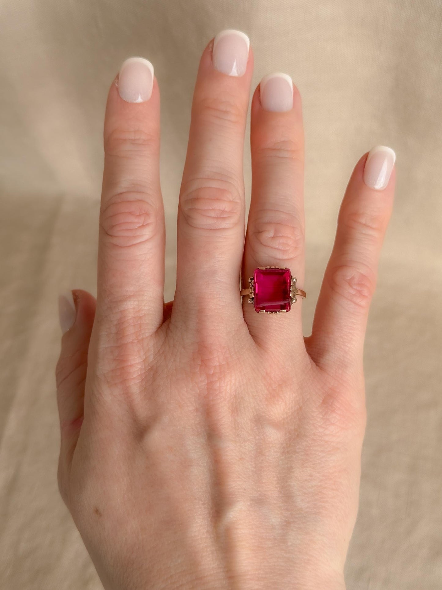 Antique 1930s Art Nouveau Ruby Ring, 10k Gold