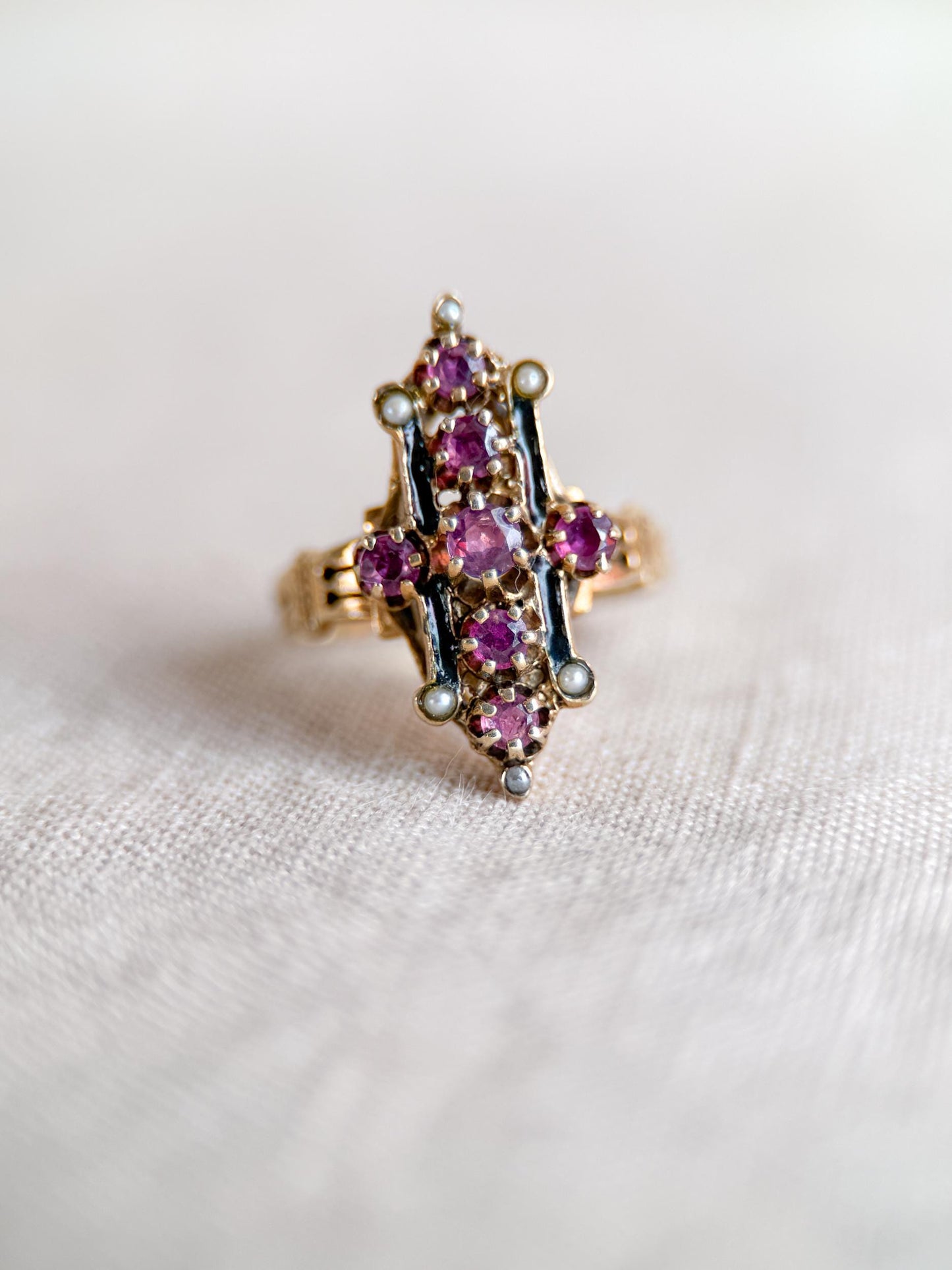 Antique 1930s Art Nouveau Ruby Ring, 14k Gold