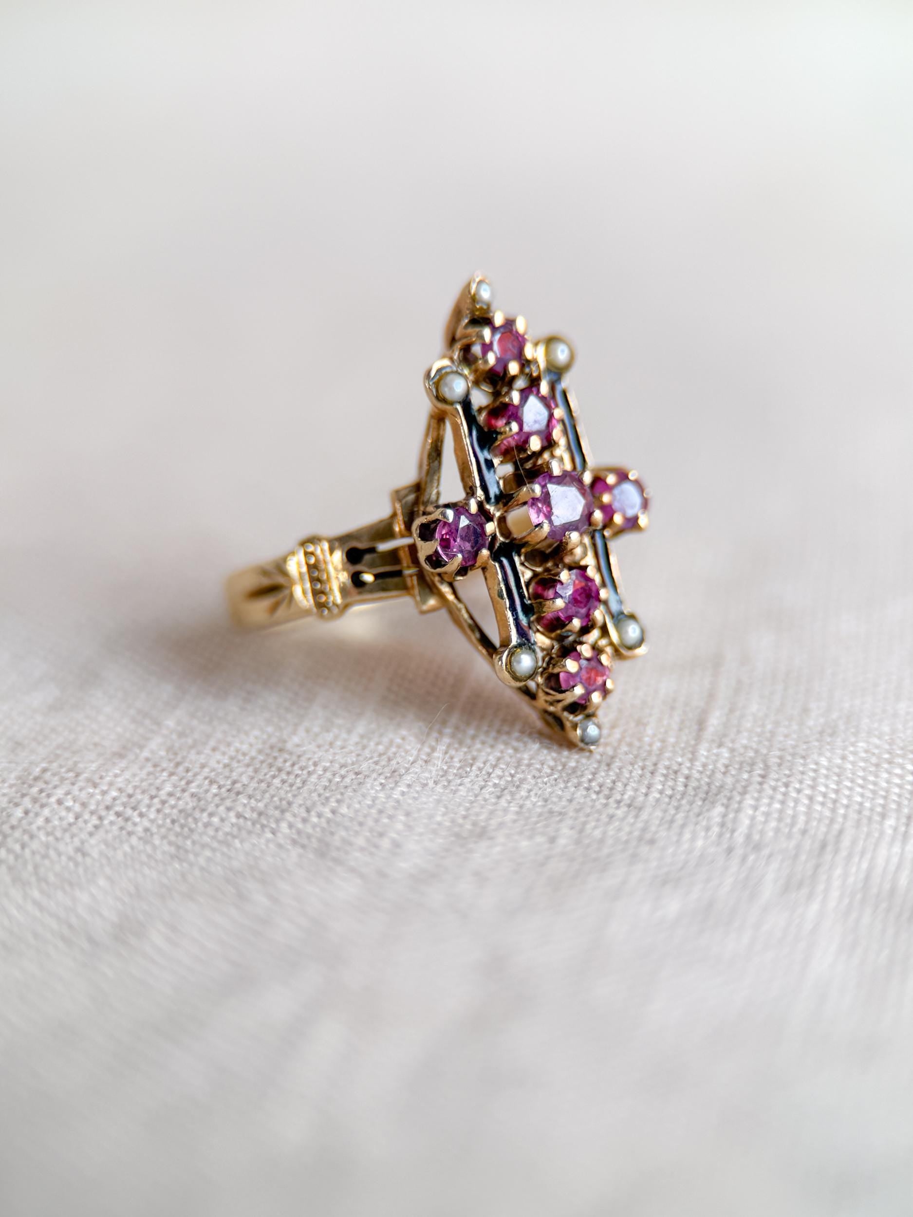 Antique 1930s Art Nouveau Ruby Ring, 14k Gold - Timeless Sustainability • Vintage Fine Jewelry