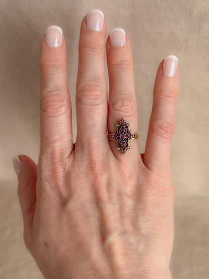 Antique 1930s Art Nouveau Ruby Ring, 14k Gold