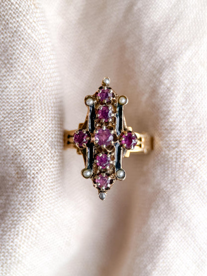 Antique 1930s Art Nouveau Ruby Ring, 14k Gold