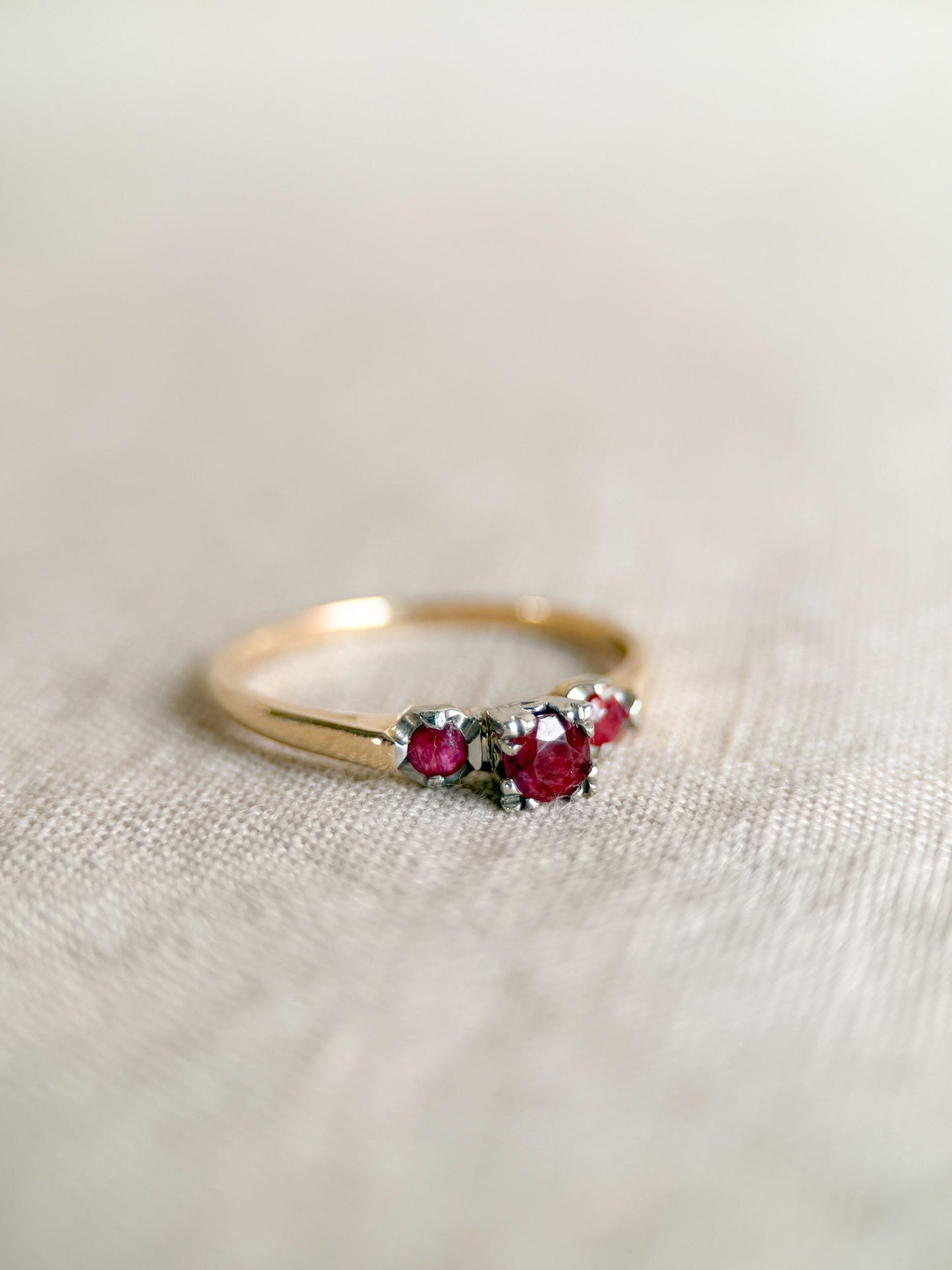 Vintage 1950s Art Deco Ruby Ring, 14k Gold - Timeless Sustainability • Vintage Fine Jewelry