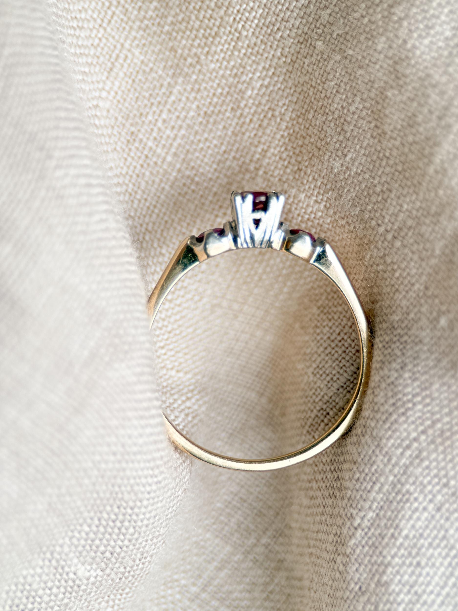 Vintage 1950s Art Deco Ruby Ring, 14k Gold - Timeless Sustainability • Vintage Fine Jewelry