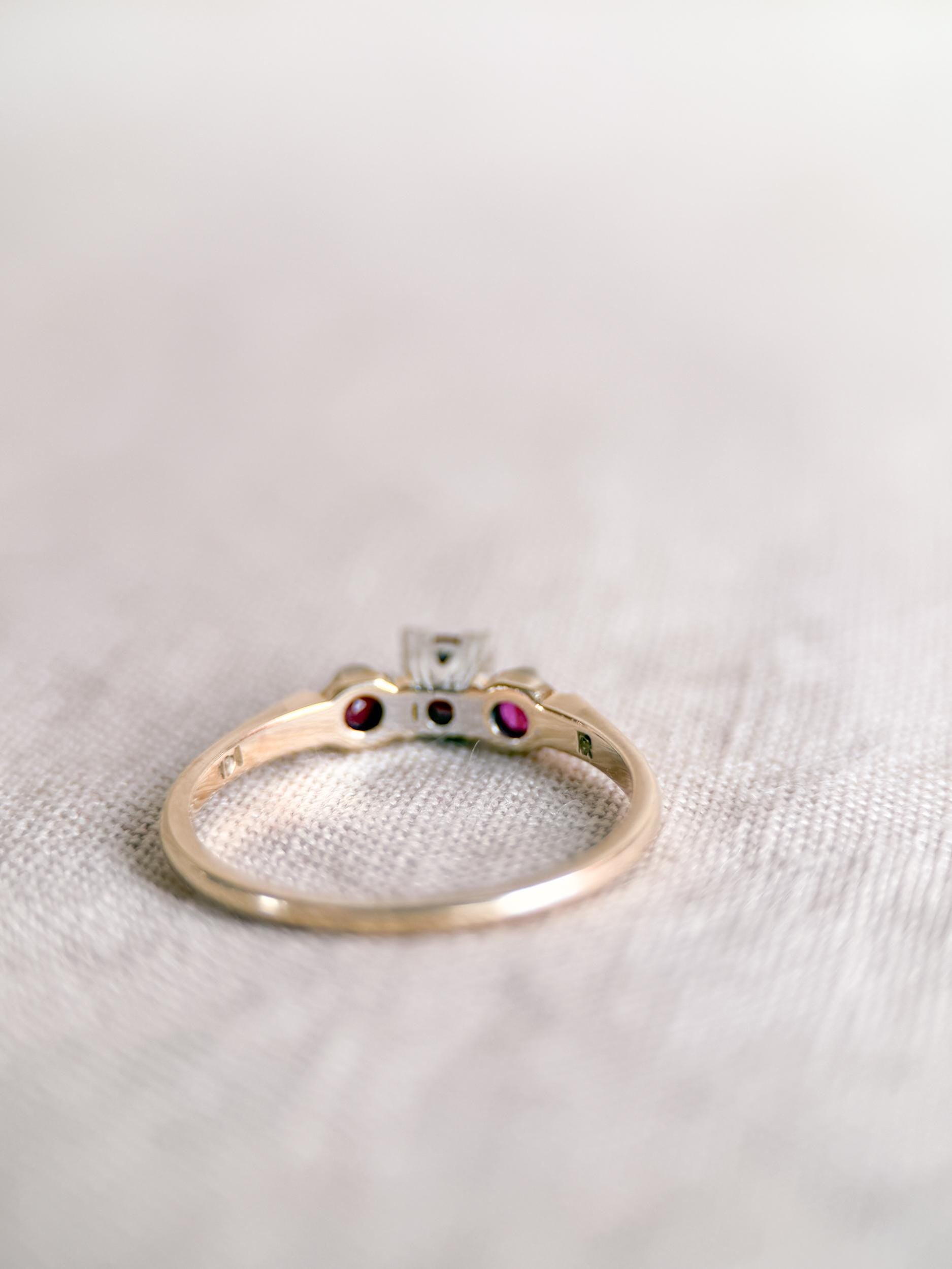 Vintage 1950s Art Deco Ruby Ring, 14k Gold