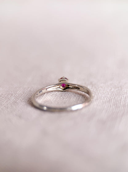 Vintage Ruby Ring, 14k White Gold, Antique Filigree Art Deco Engagement Ring, 1930s Jewelry