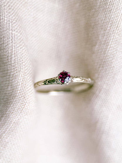 Antique 1930s Art Nouveau Ruby Ring, 14k White Gold