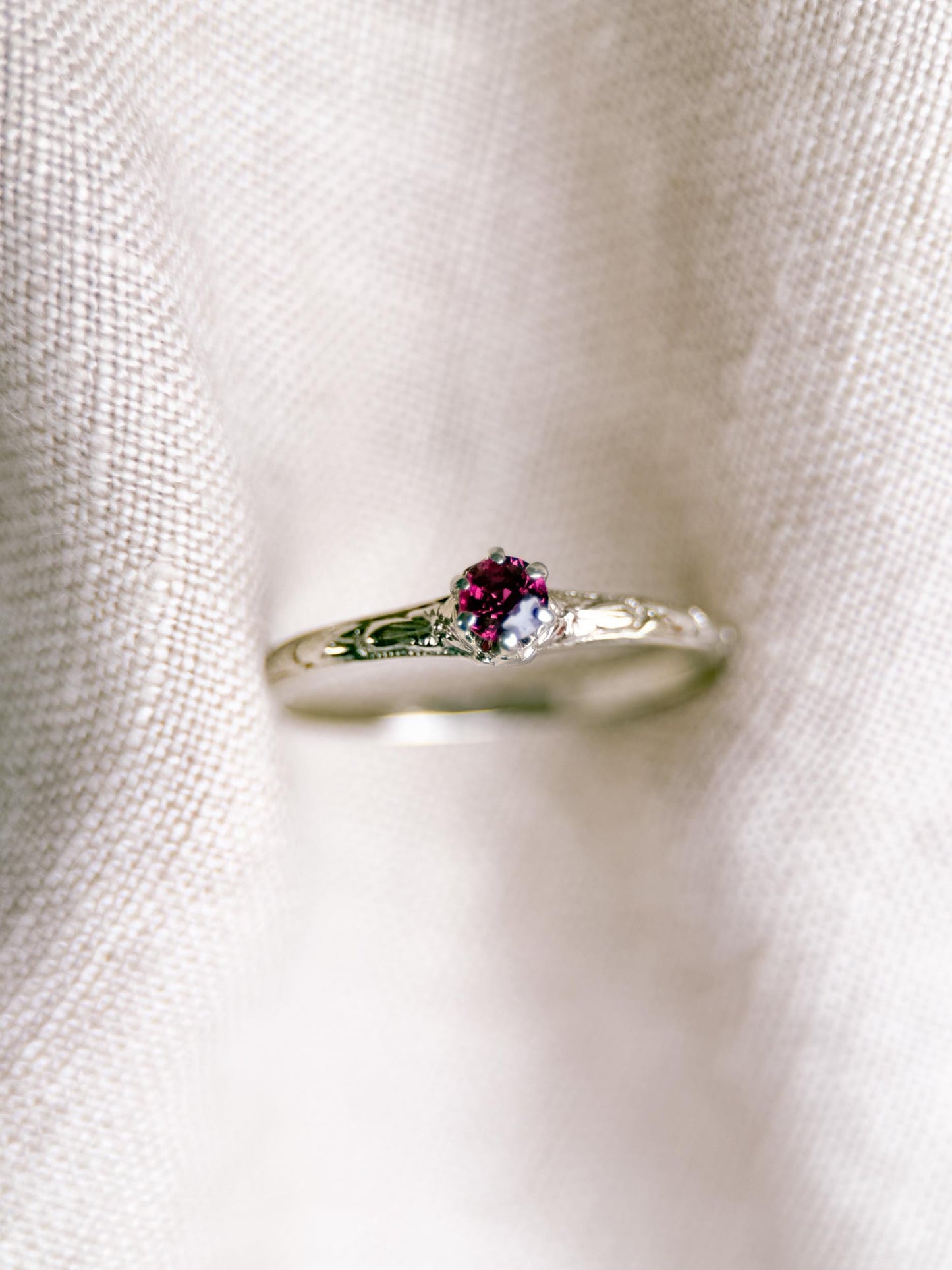 Antique 1930s Art Nouveau Ruby Ring, 14k White Gold
