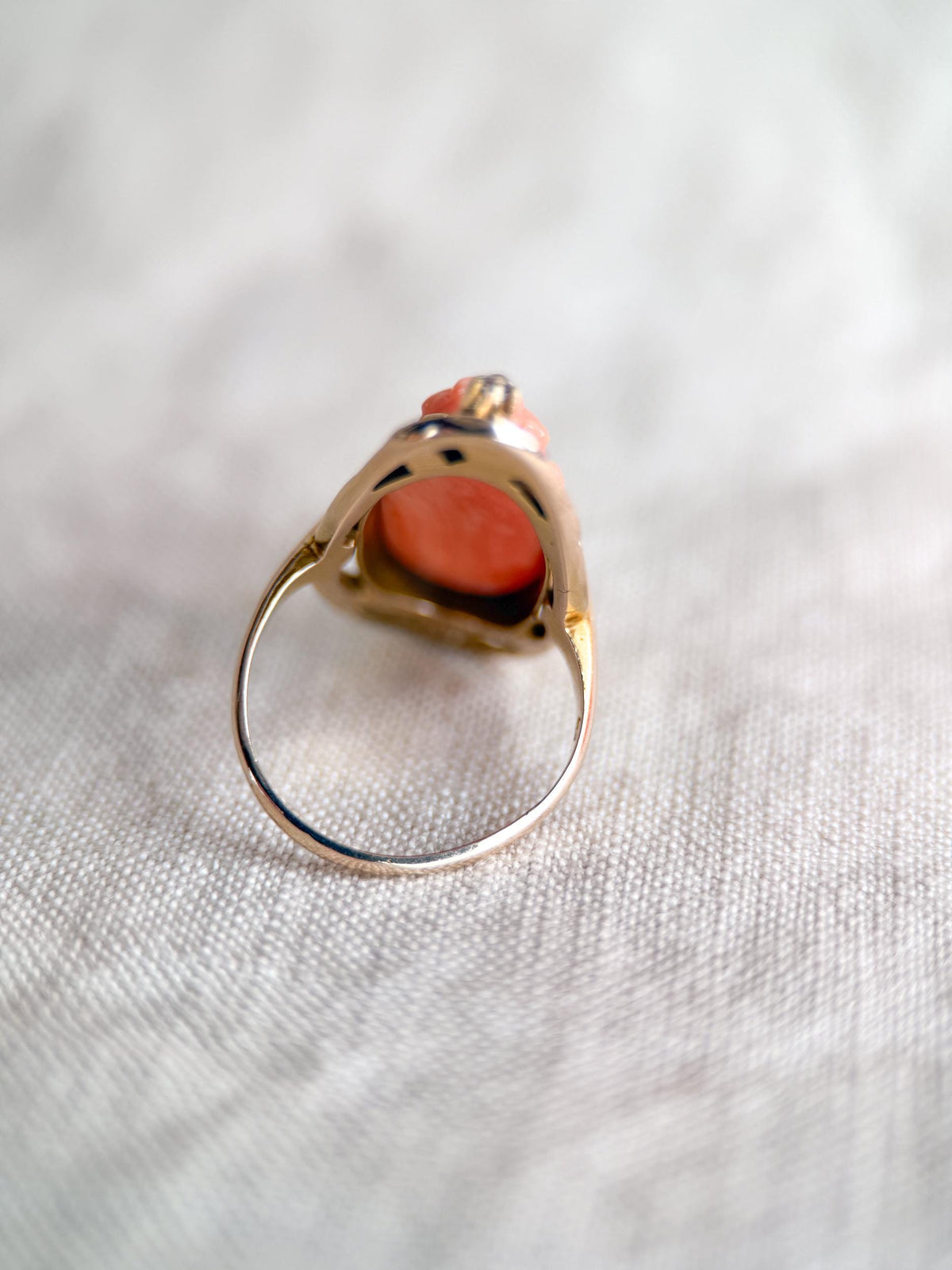 Antique 1920s Coral Cameo Ring in 10k Gold