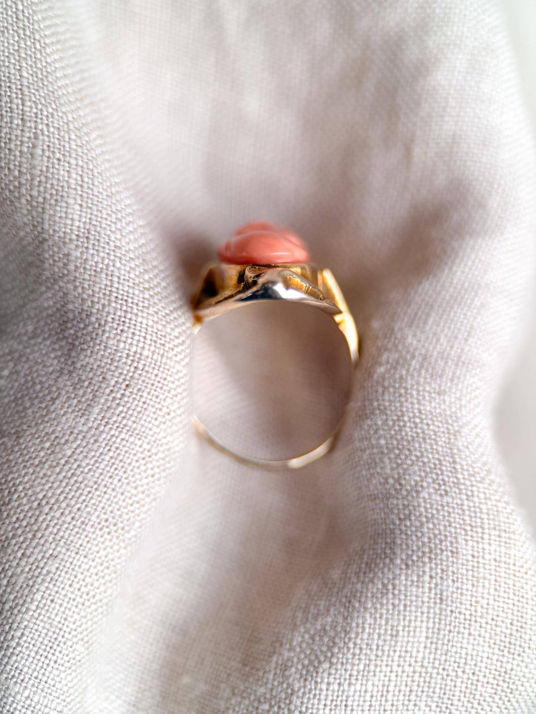 Antique 1920s Coral Cameo Ring in 10k Gold