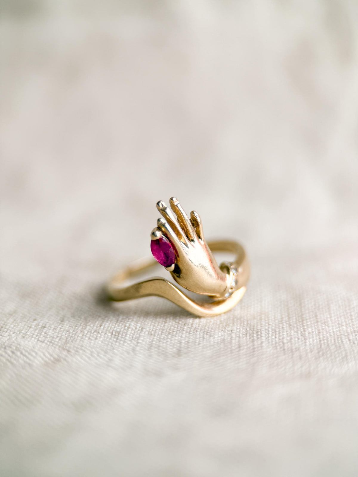Vintage 1990s Ruby Hand Ring in 14k Gold