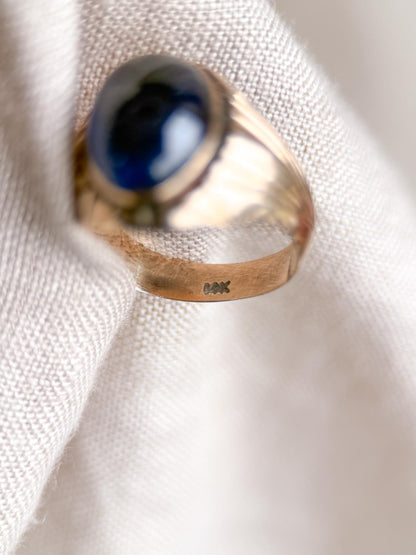 Vintage Blue Sapphire Ring, 14k Gold, Oval Cabochon Statement Ring, 1960s Bold Jewelry