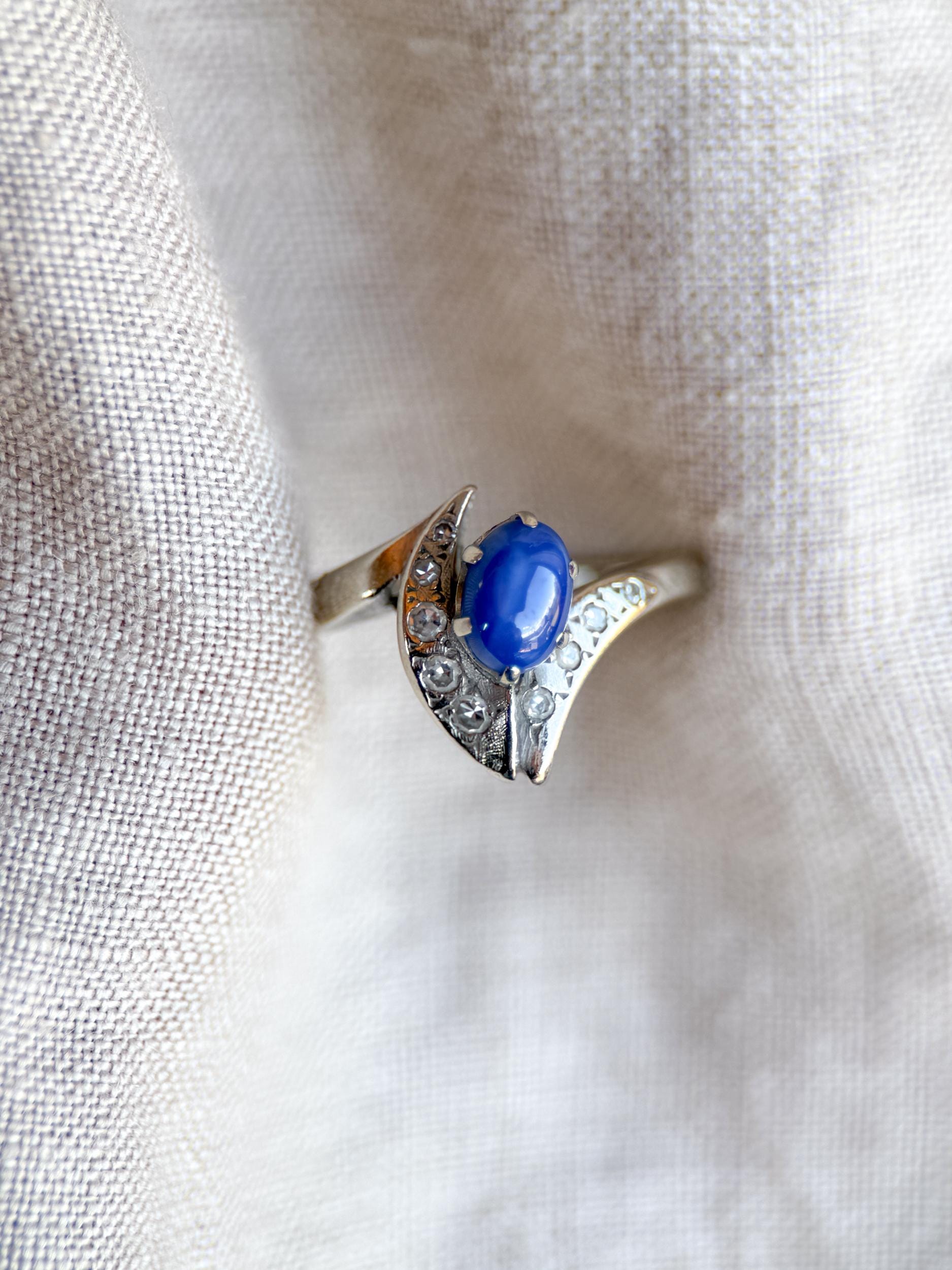 Vintage 1940s Star Sapphire & Diamond Ring, 10k White Gold