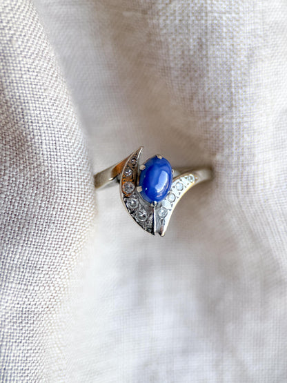 Vintage 1940s Star Sapphire & Diamond Ring, 10k White Gold