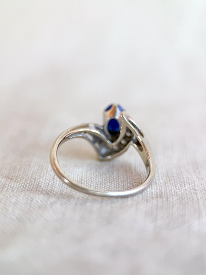 Vintage Star Sapphire and Diamond Ring, 10k White Gold, Mid-Century Statement Ring, 1940s Jewelry