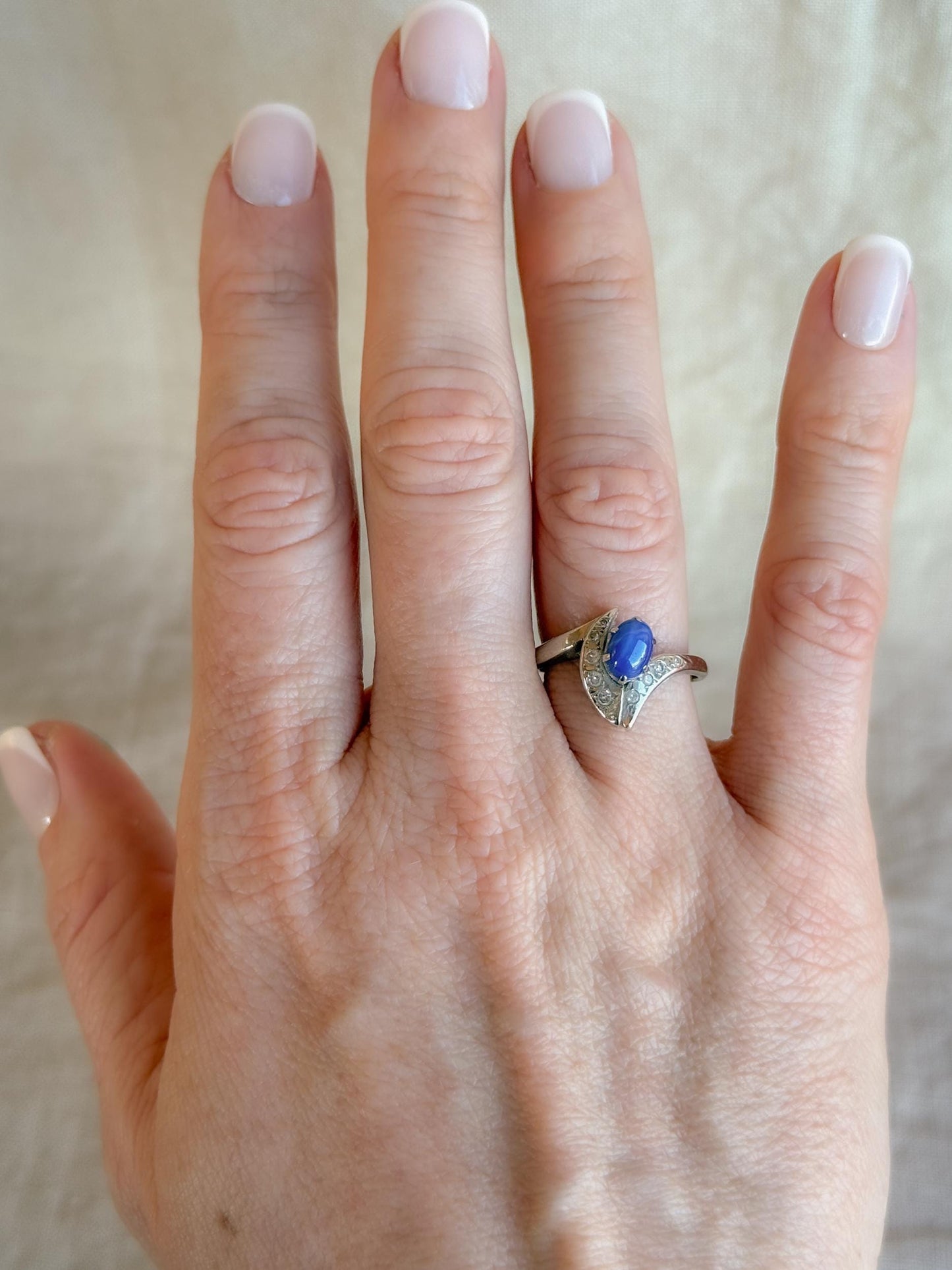 Vintage 1940s Star Sapphire & Diamond Ring, 10k White Gold