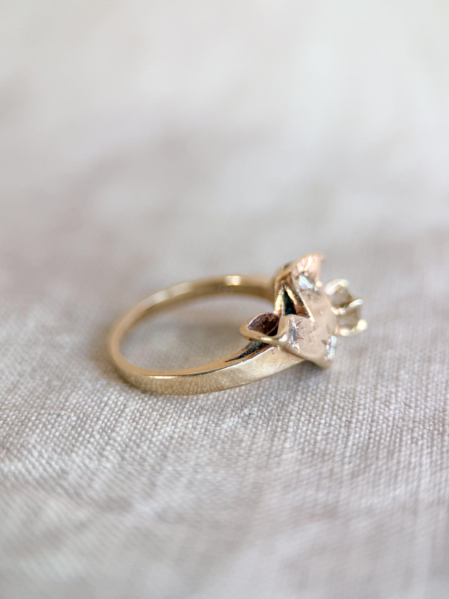 Vintage Diamond Engagement Ring, Round Cut, 14k Gold, 1960s Art Nouveau Bridal Ring