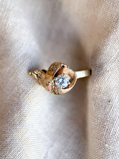 Vintage Diamond Engagement Ring, Round Cut, 14k Gold, 1960s Art Nouveau Bridal Ring