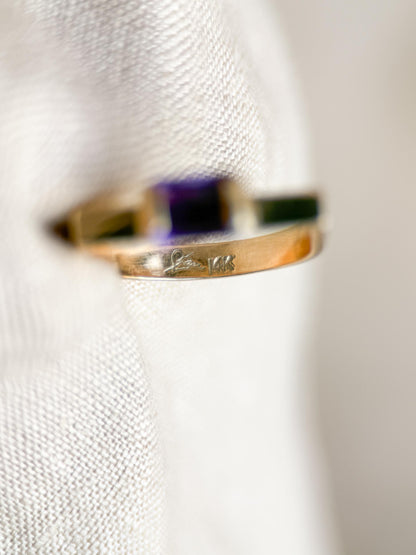 Vintage 1980s Modern Purple Amethyst Ring in 14k Gold