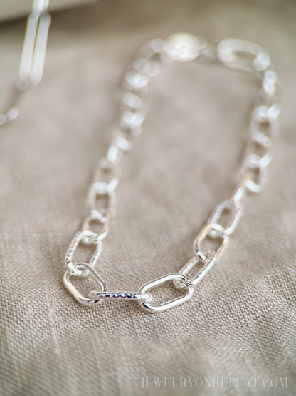Chain Bracelet in Sterling Silver, Heavy Link or Minimalist Paperclip Charm Bracelet