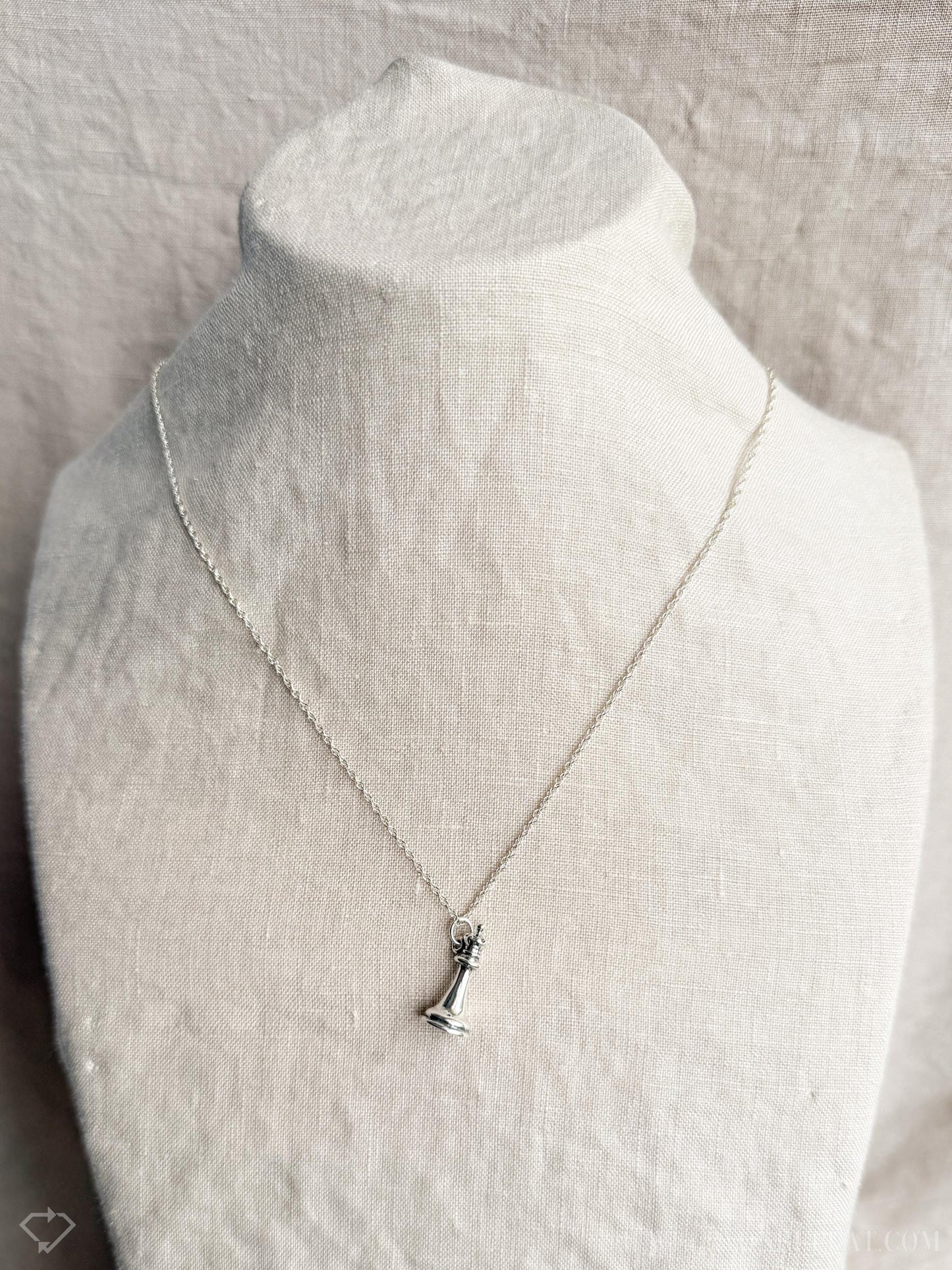 Sterling Silver Queen Chess Charm Necklace, Minimal Layering Jewelry, Gift for Her