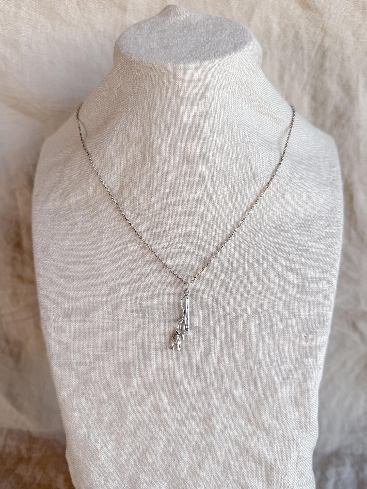 Sterling Silver Fishing Pole Charm Pendant, Fishing Minimalist Jewelry, Gift for Her