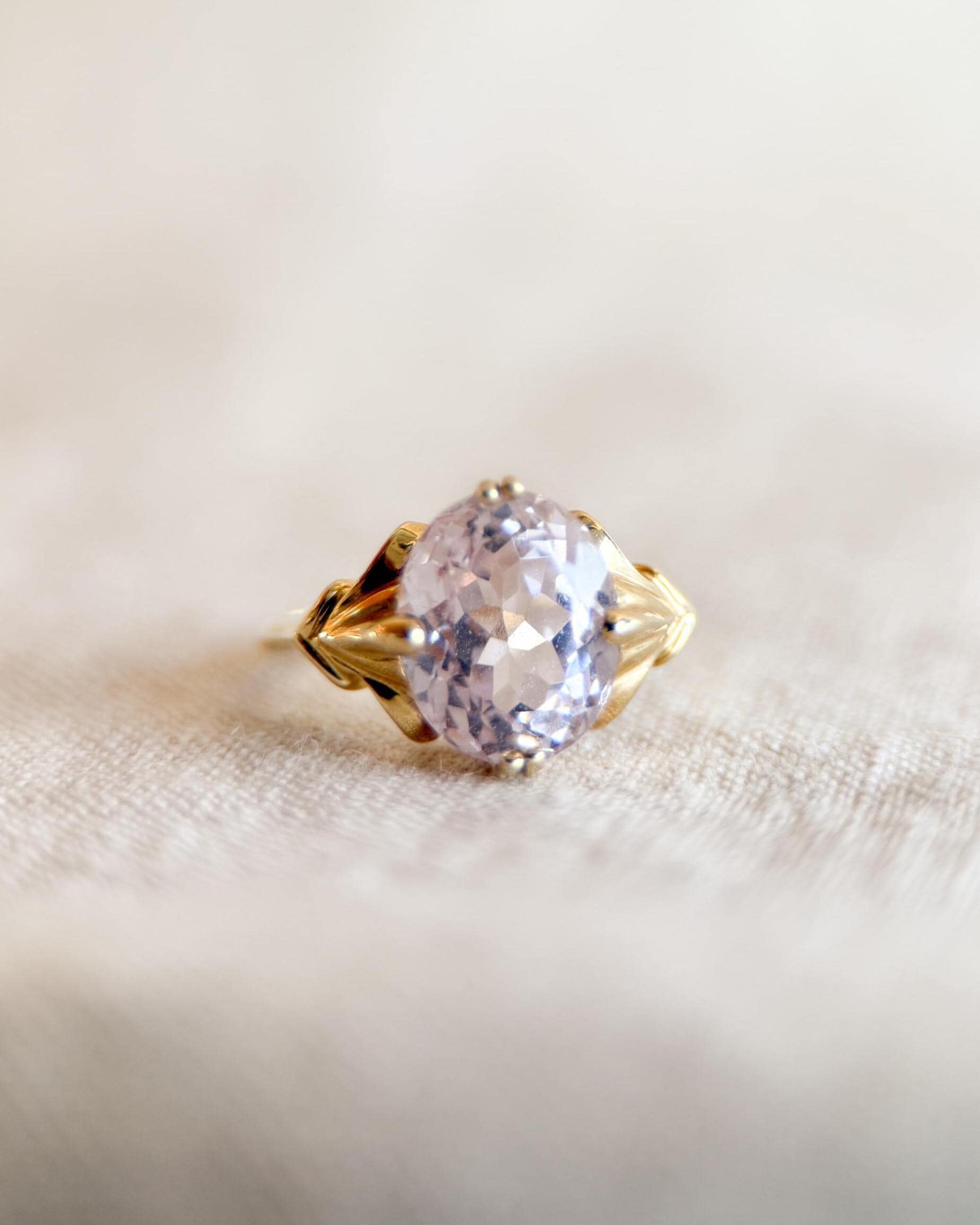 Vintage Kunzite Ring, 14k Gold Oval Floral Statement Ring, Bold Jewelry