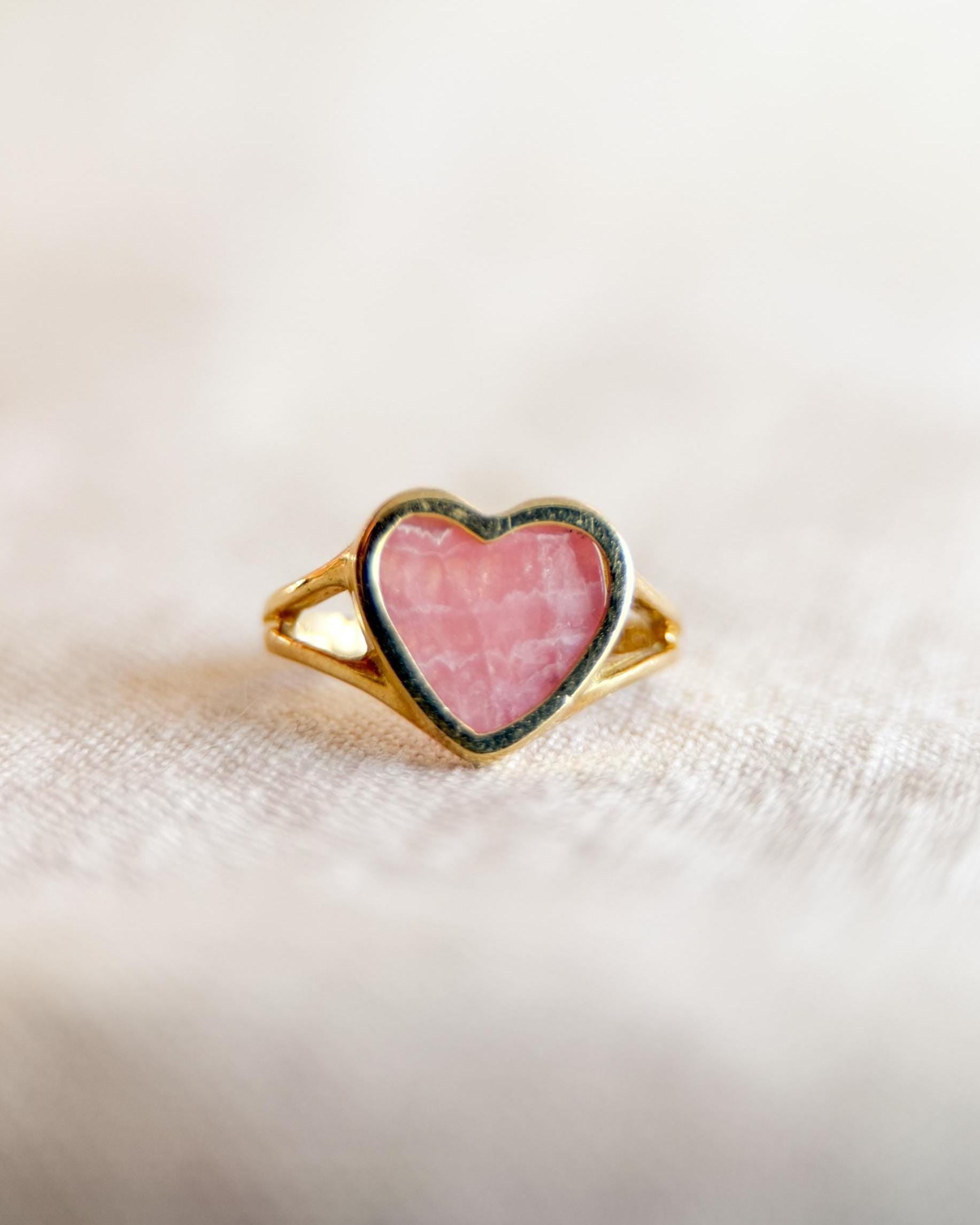 Vintage Rhodochrosite Ring, 18k Gold, Heart Shaped Statement Ring, 1990s Bold Jewelry