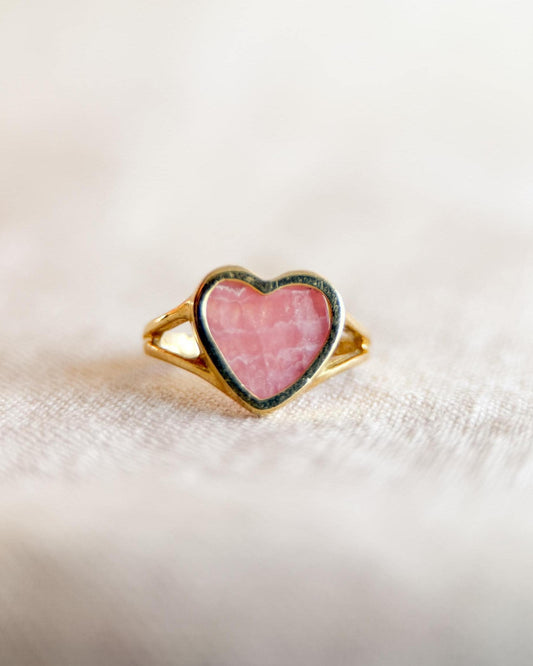 Vintage Rhodochrosite Ring, 18k Gold, Heart Shaped Statement Ring, 1990s Bold Jewelry
