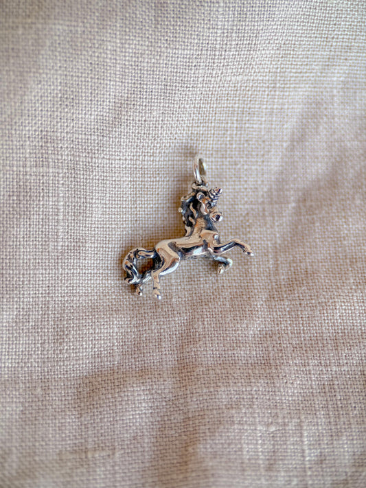Sterling Silver Unicorn Charm Pendant, Fantasy Minimalist Jewelry, Gift for Her