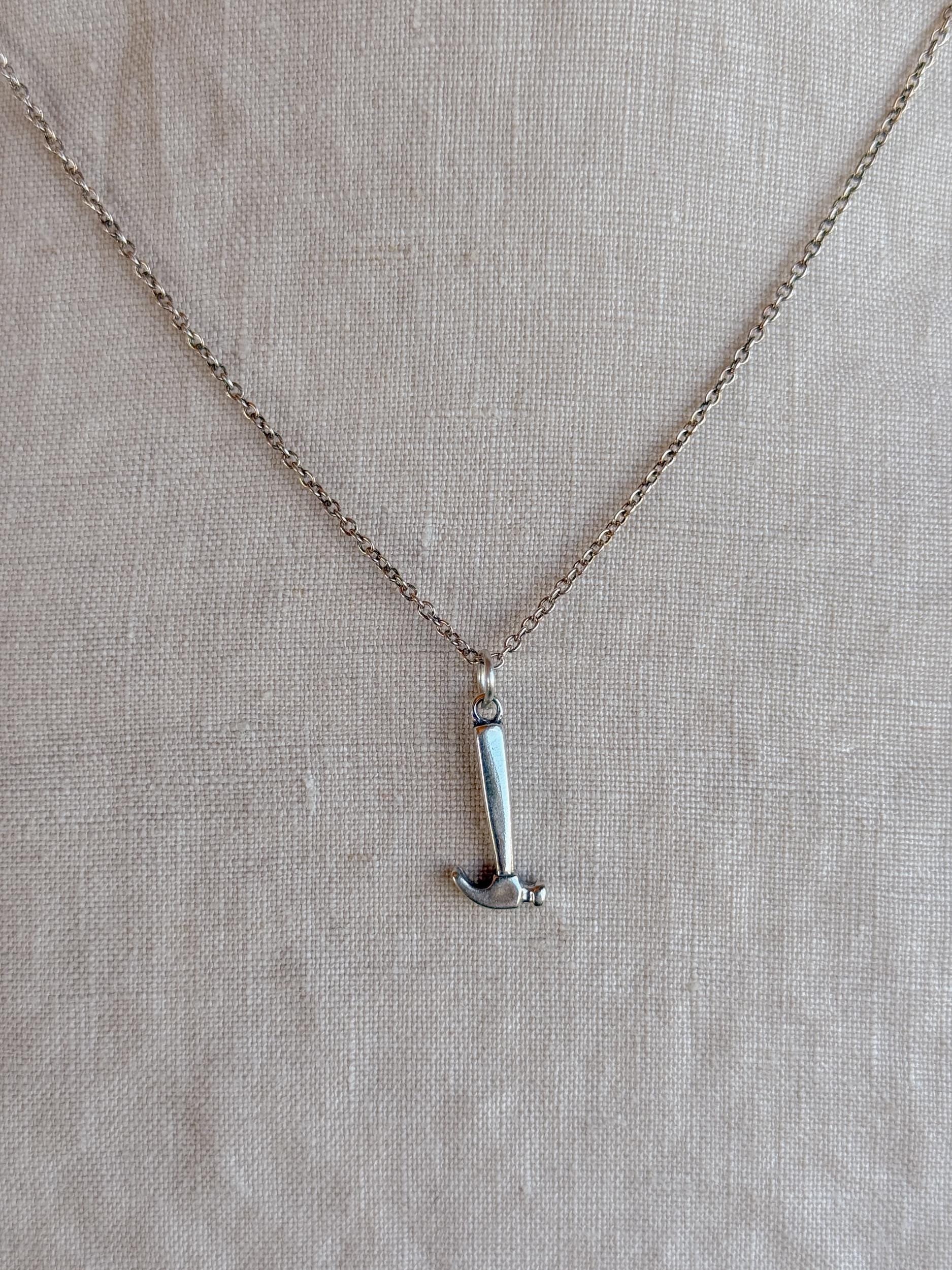 Sterling Silver Hammer Charm Pendant, Tool Themed Minimalist Jewelry, Gift for Her