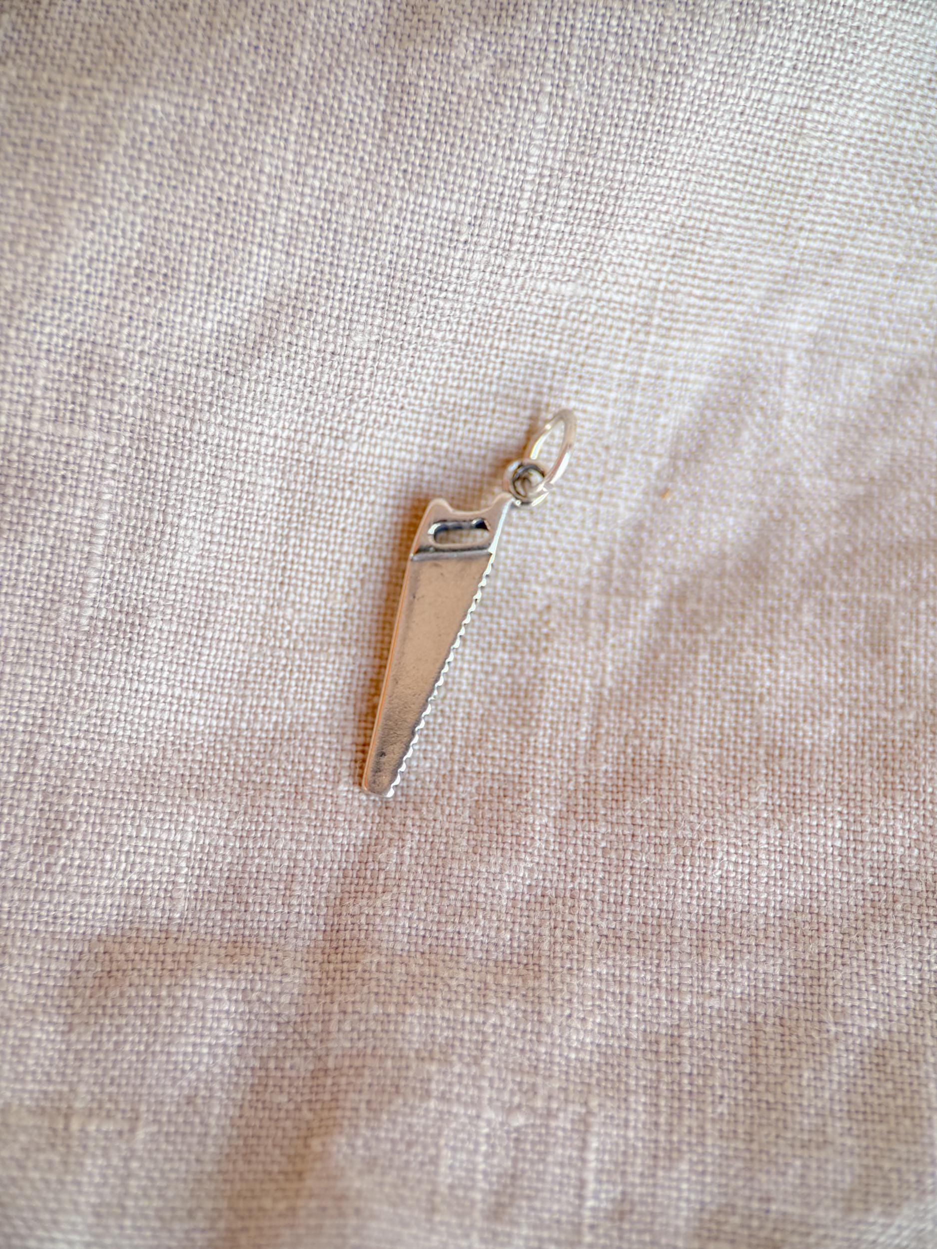 Sterling Silver Hand Saw Charm Pendant, Tool Themed Minimalist Jewelry, Gift for Her